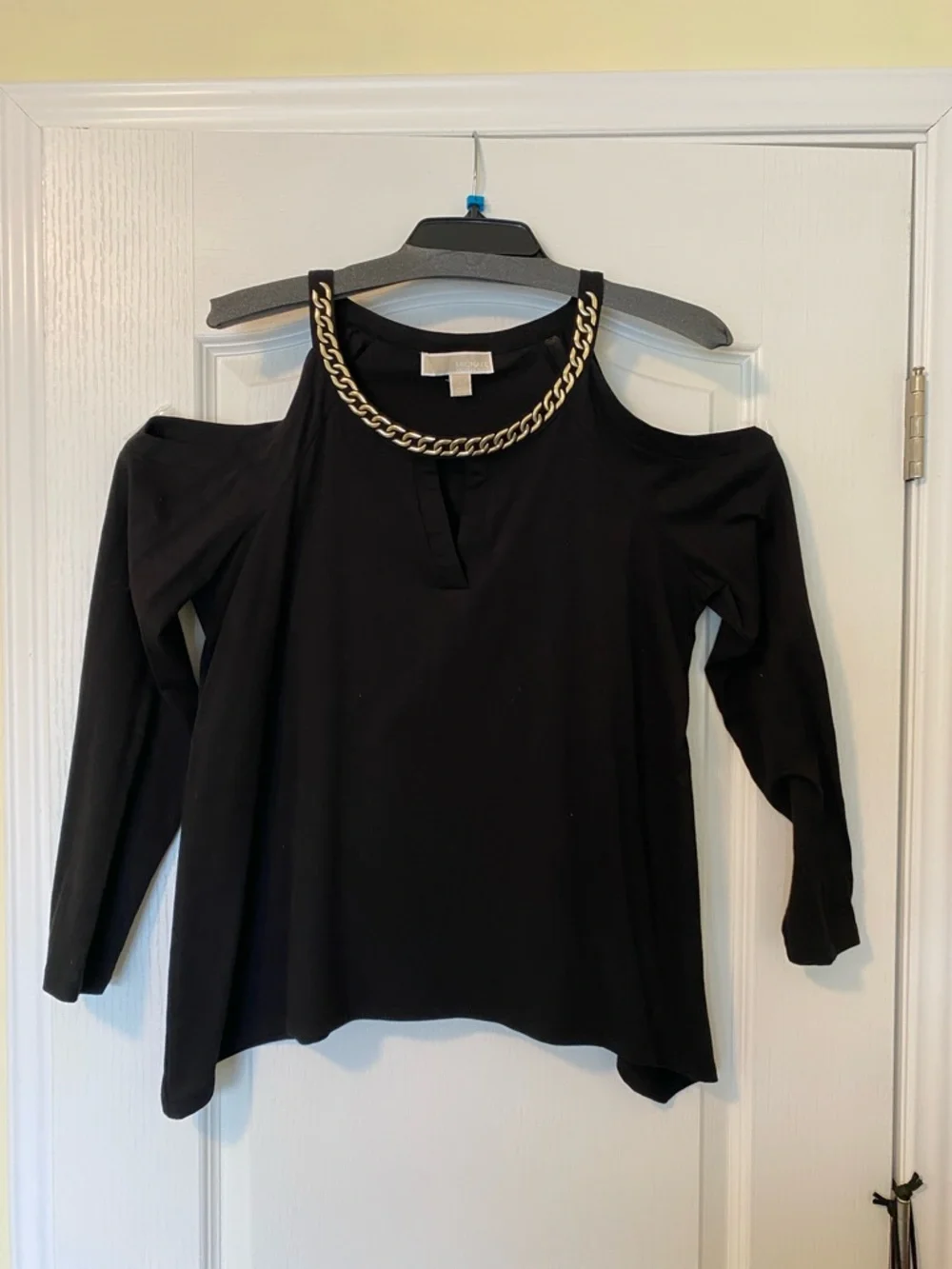 Michael Kors Black Cold-Shoulder Top with Gold Chain